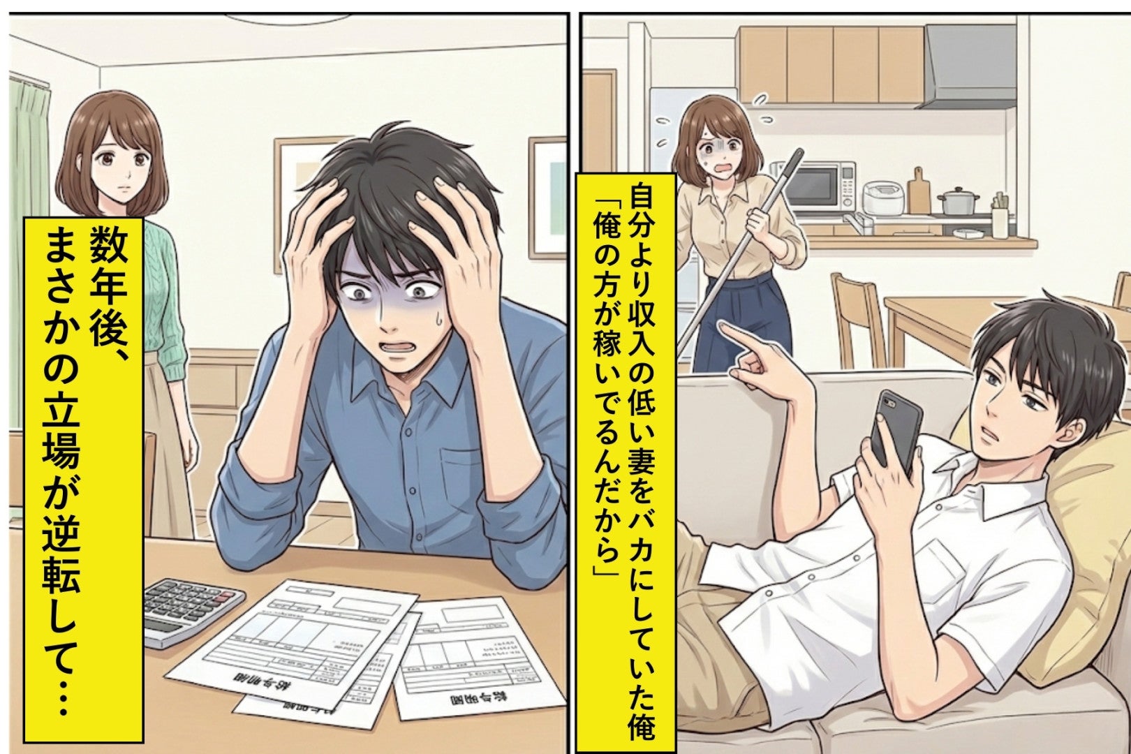 収入の低い妻に「俺の方が稼いでるんだから、家事はお前がしろ」と言っていたら...