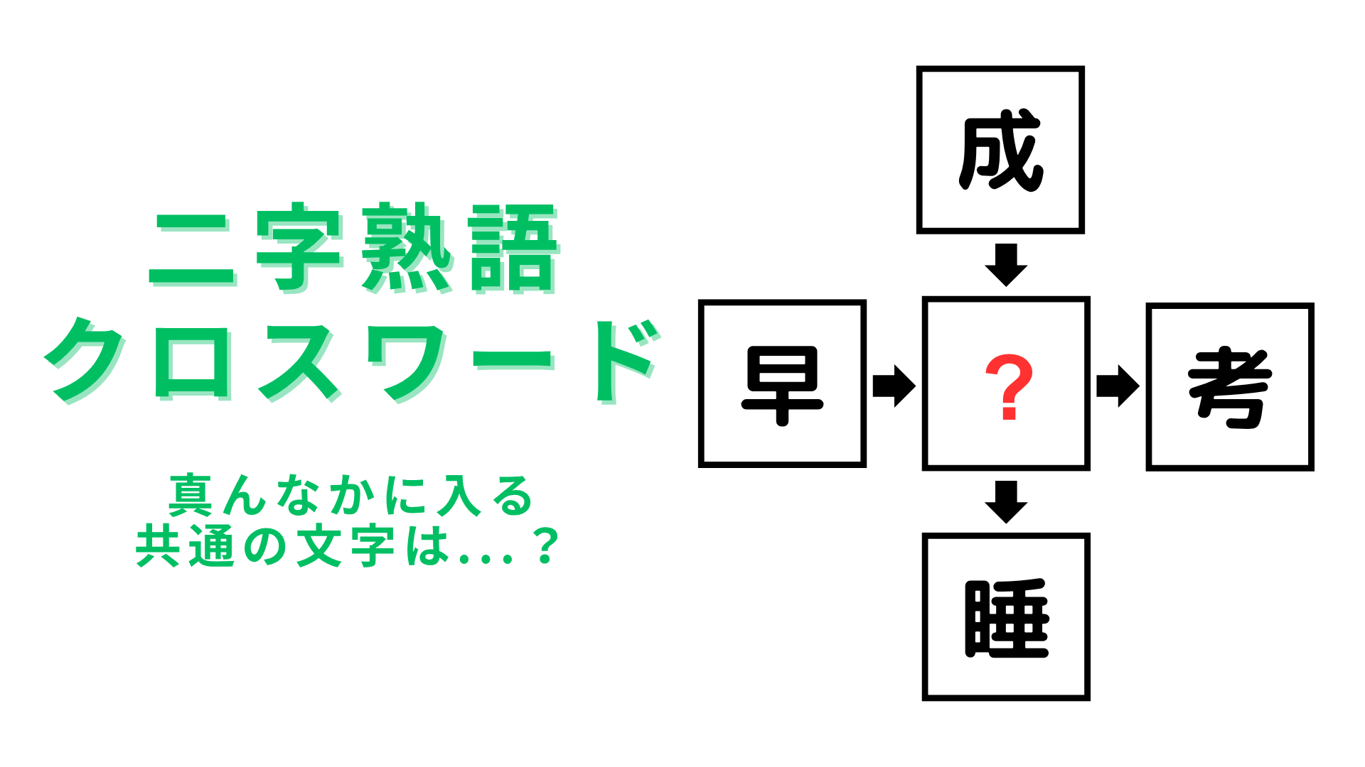 【二字熟語クロスワード】真んなかに入る漢字は？考えるだけでも十分な脳トレになる！