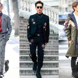 三代目JSB（左から）今市隆二、登坂広臣、NAOTO／「ディオールオム（Dior Homme）」2017-18秋冬コレクション（写真：Getty Images）