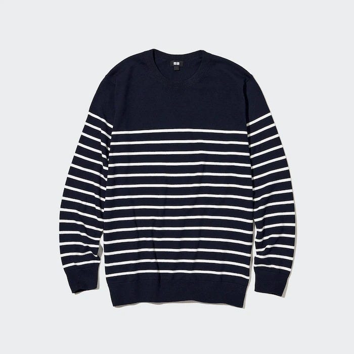 ウォッシャブルコットンクルーネックセーター　ユニクロ　uniqlo　レディース　おすすめ　オススメ　コスパ　2023　メンズ　トップス　ニット　ボーダー　セーター