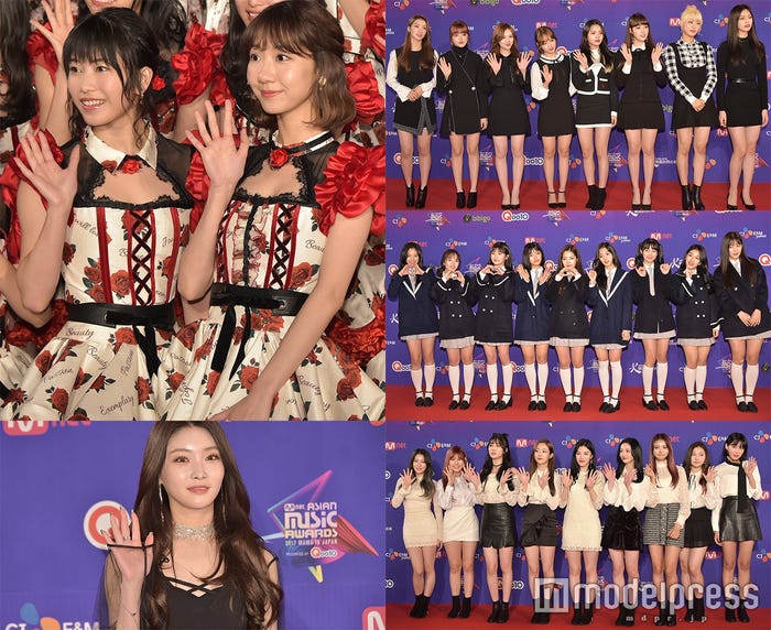 (左上から時計回り)AKB48、Weki Meki、fromis_9、PRISTIN、チョンハ/「2017 MAMA in Japan」で日韓豪華コラボ (C)モデルプレス