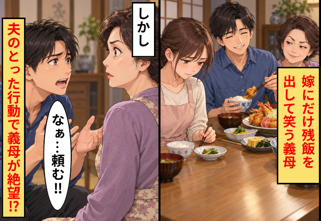夫には豪華な夕食、嫁には“残飯”を出して…ニヤリとする義母！？しかし⇒夫のとった行動で…“義母が”絶望のワケ