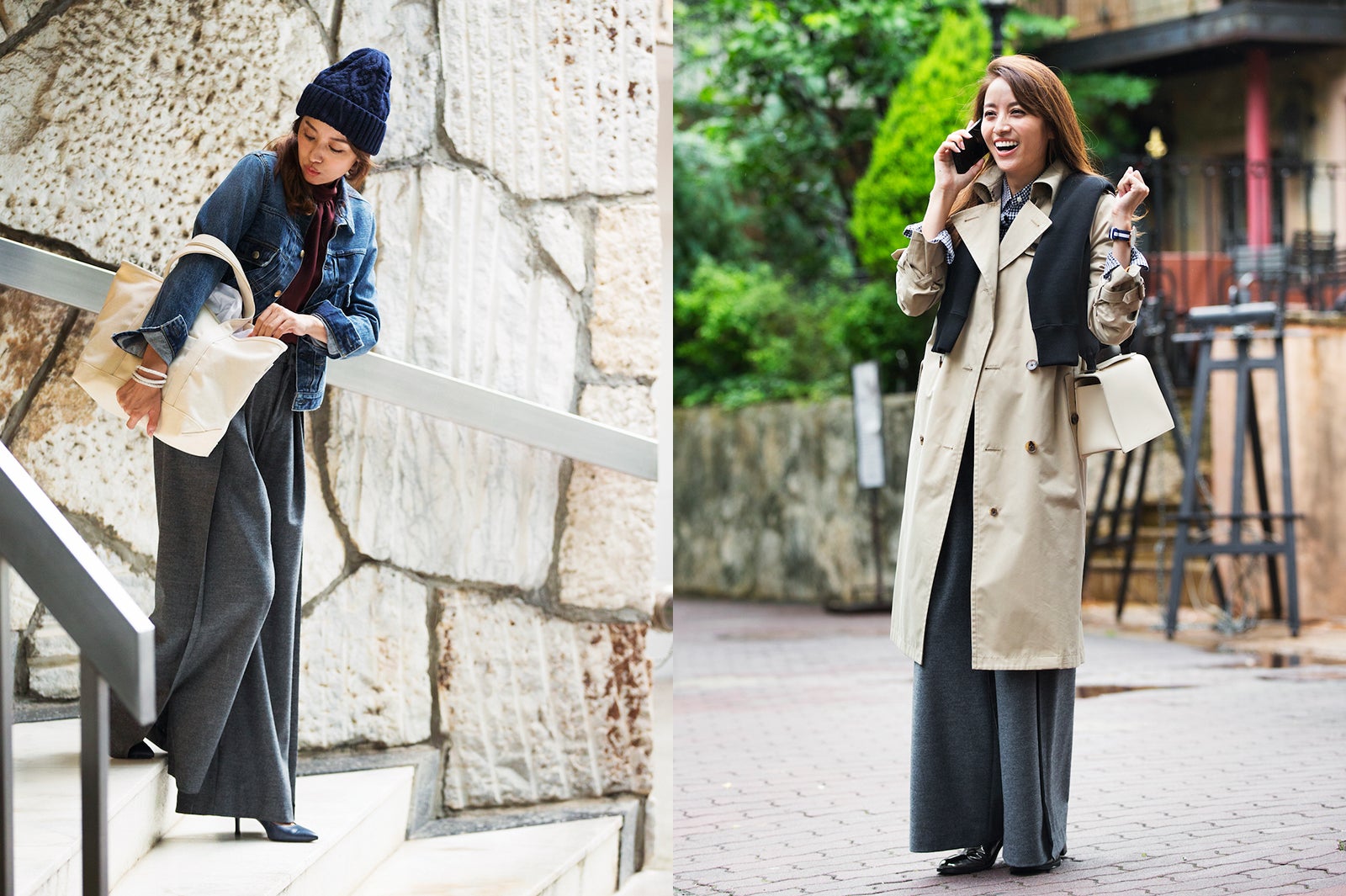 定番“グレーのワイドパンツ”どう着回す？（C）TOPLOG