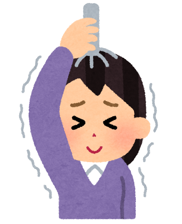 ヘッドマッサージャーを使う人のイラスト(くすぐったい)