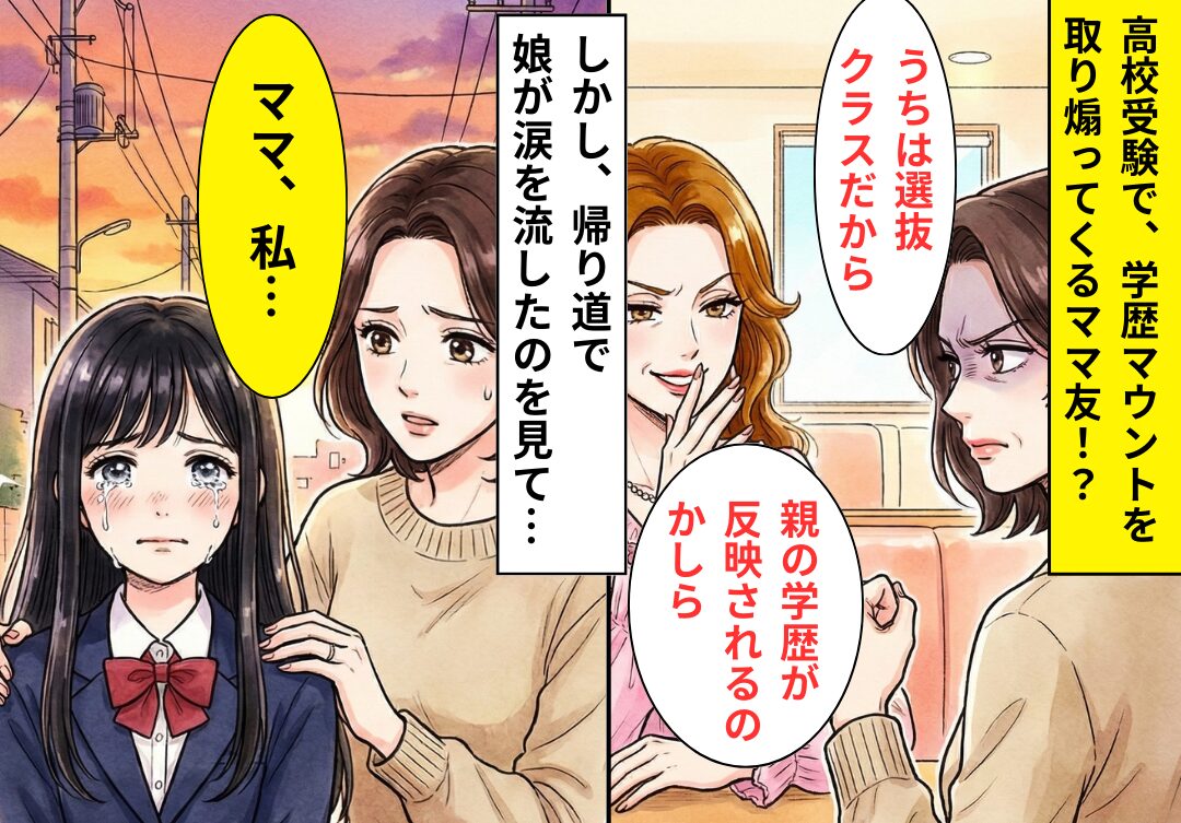 「うちの息子は優秀！あなたの志望校そこ（笑）？」娘を傷つけたママ友。しかし⇒【受験の結果】態度が一変したワケ！？