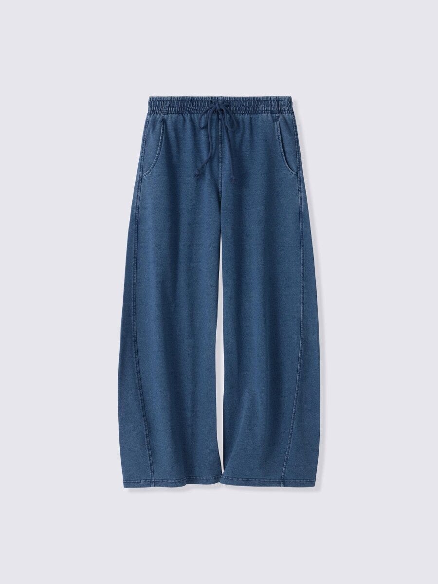 ウエストゴムとドローコードのデニムスウェットバレルパンツ ウエストゴムとドローコードのデニムスウェットバレルパンツ