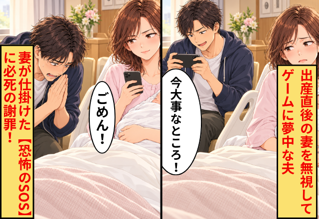 「今大事なところだから」出産直後の妻を無視してゲームに夢中な夫…妻が仕掛けた【恐怖のSOS】に必死の謝罪！