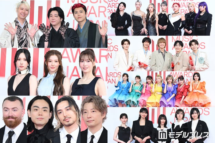 （右上から時計回りに）HANA、M!LK、FRUITS ZIPPER、櫻坂46、星野源、藤井 風、菅田将暉、サム・スミス、MISAMO、Mrs. GREEN APPLE（C）モデルプレス
