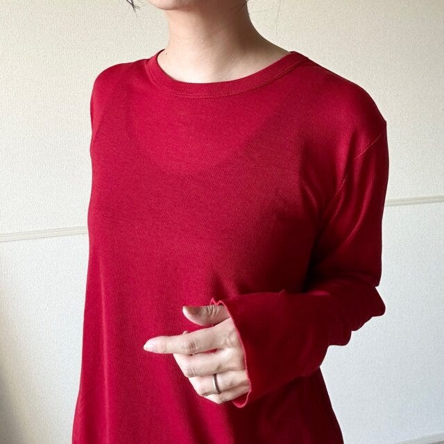 GU ソフトシアークルーネックT(長袖) RED さりげないシアー感がある GU ソフトシアークルーネックT(長袖) RED さりげないシアー感がある