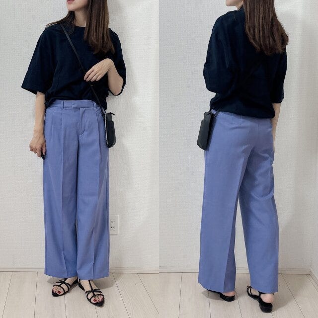 ローウエストバギーパンツ　メンズライクT　コーデ