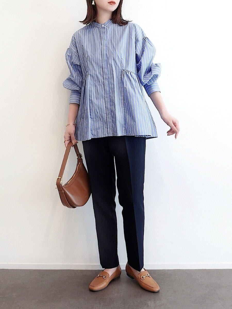 2026春シフト大人女性ストライプシャツきれいめ通勤コーデ