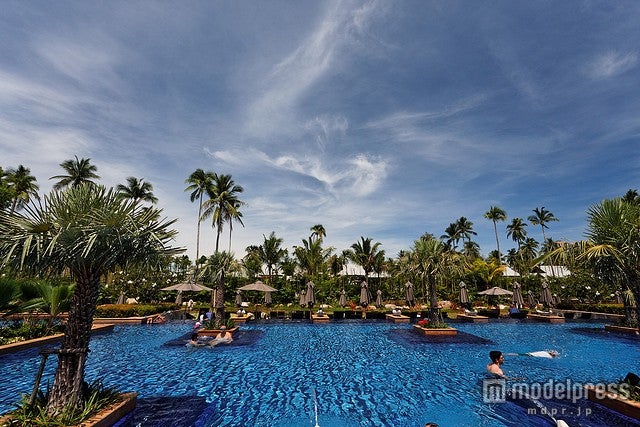 椰子の木がトロピカルな雰囲気のプール／photo by Dennis Wong