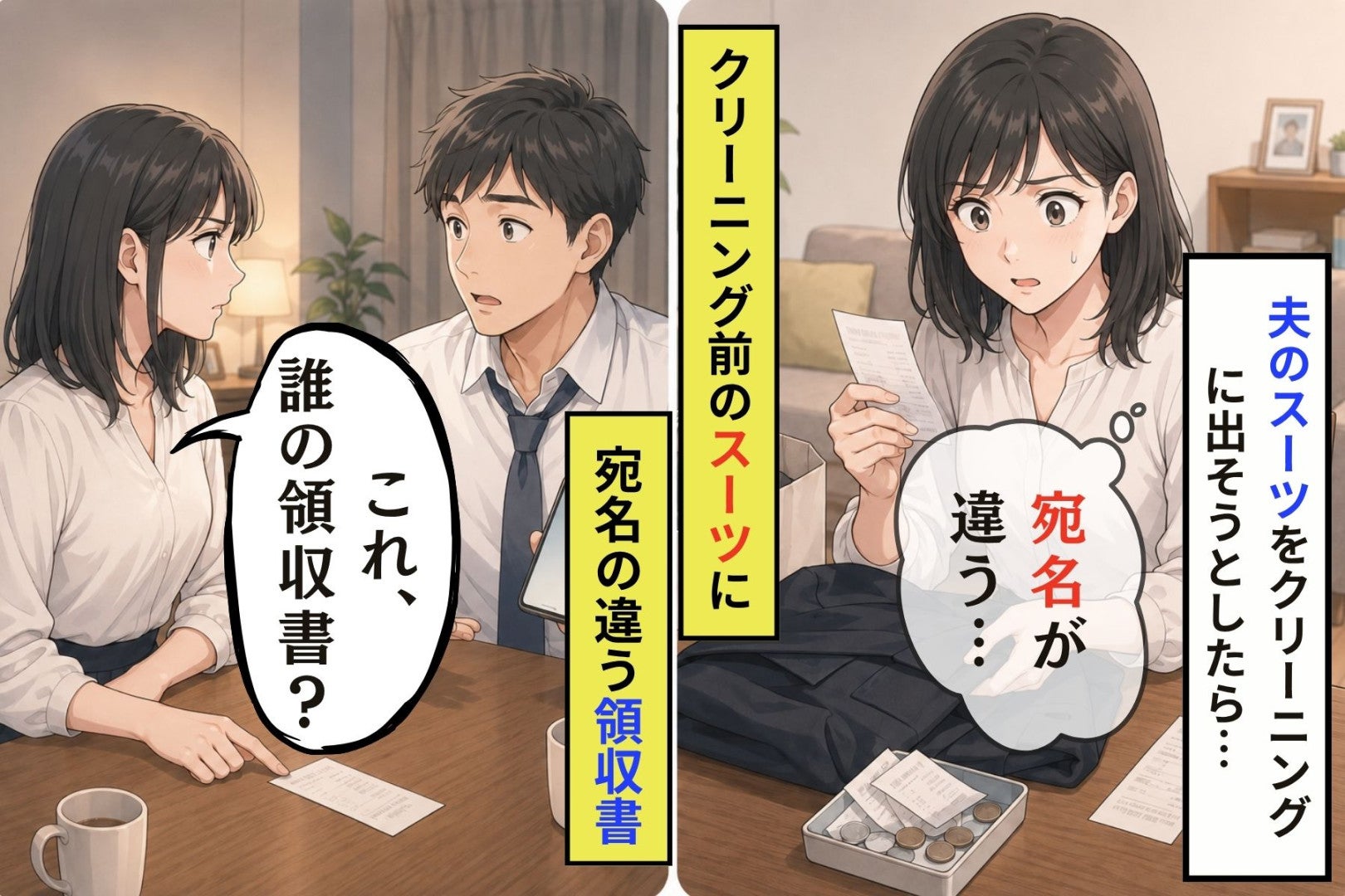 クリーニング前のスーツに残されていた、宛名違いの領収書一枚