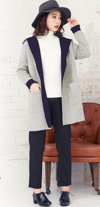 フード付ダブルフェイスロングニットコーディガン「神戸レタス」5990円（税込）／画像提供：神戸レタス