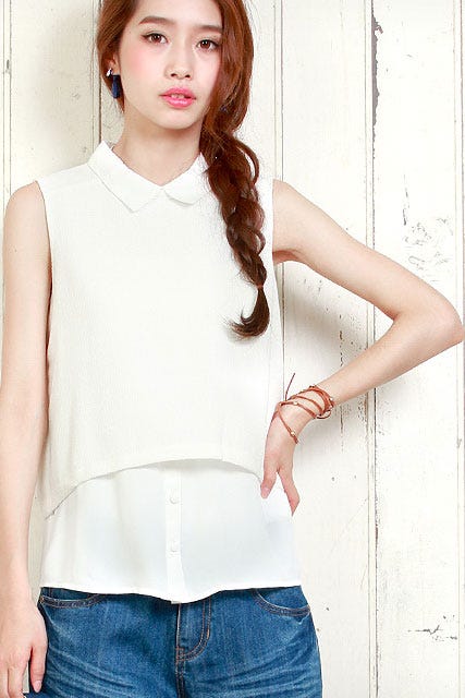 サマーツイード×シフォンドッキングブラウス「salus」2,990円(税込)