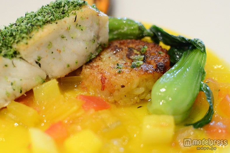 肉厚のスズキ、焼きリゾット、ラタトゥイユなど