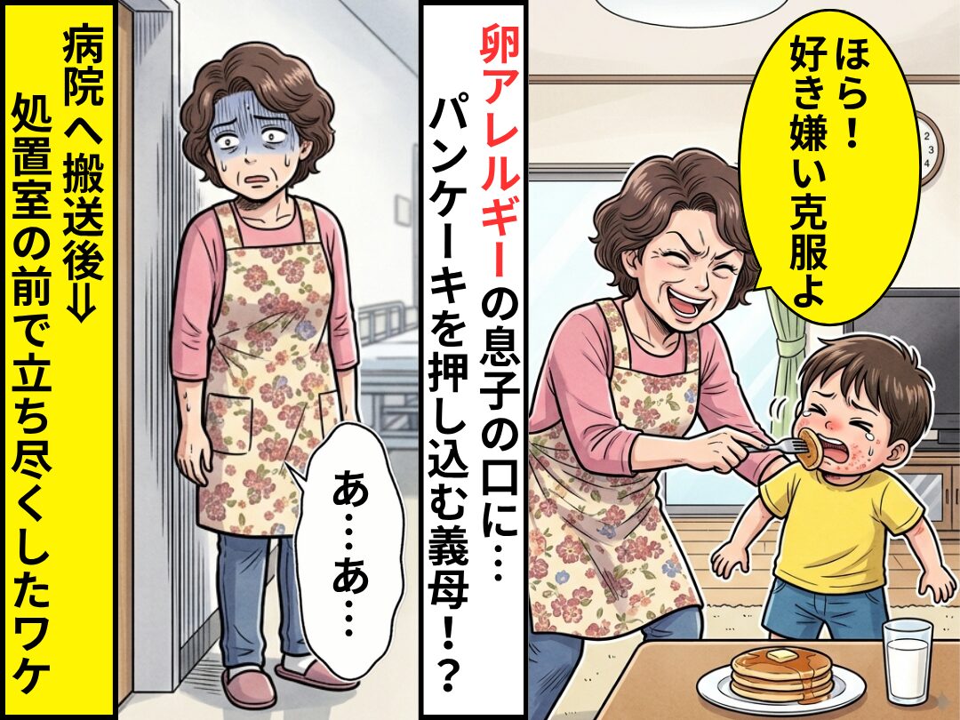 卵アレルギーの息子の口に…パンケーキを押し込む義母！？病院へ搬送後⇒「あ…あ…」処置室の前で立ち尽くしたワケ