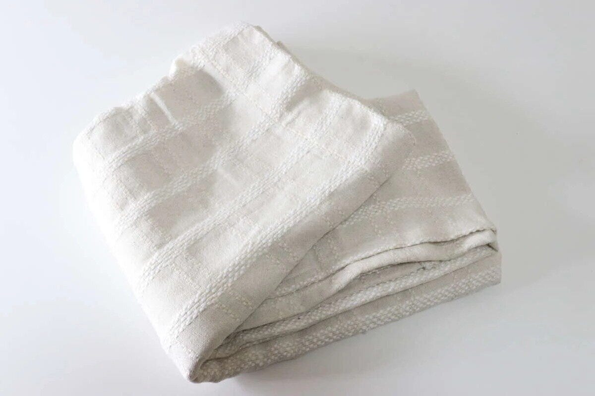 ダイソー　ナチュラルドビーカーテン（インド綿混、チェック）