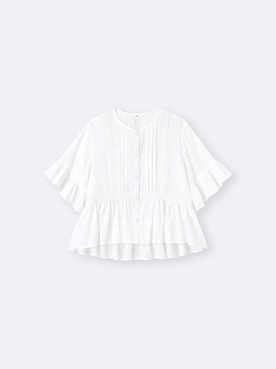 2026gu春大人女性おすすめ甘めレースフリルブラウス