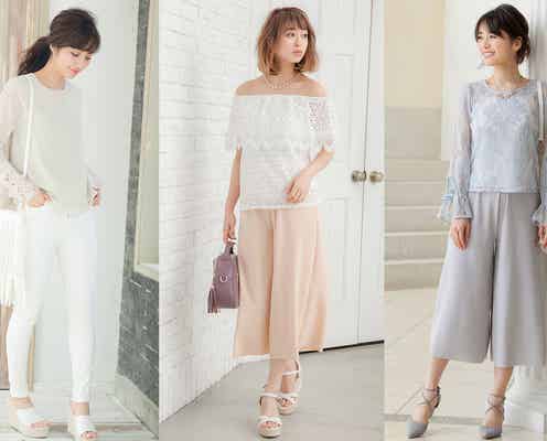 透け感レーストップスでつくる旬の「ピュアフェミニン」コーデに注目!