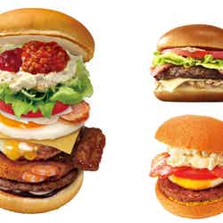 GWで食べたい！ボリューム満点なハンバーガーたち（左から）ロッテリア、マクドナルド、ファーストキッチン