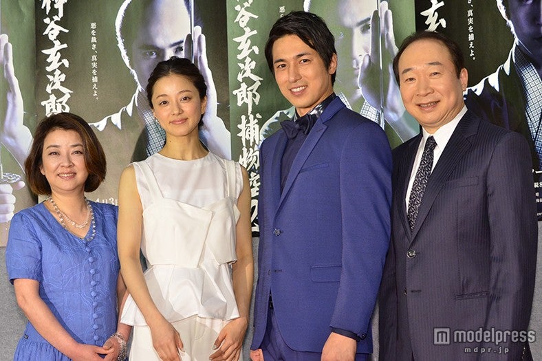 BS時代劇「神谷玄次郎捕物控2」取材会の様子／左から：岸本加世子、中越典子、高橋光臣、中村梅雀