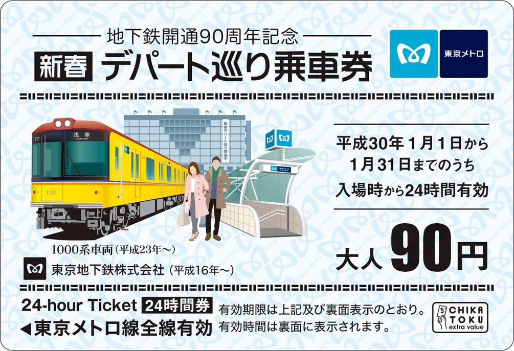 東京メトロ、初売りハシゴに便利な“デパート巡り乗車券”限定復刻 沿線が24時間乗り放題に