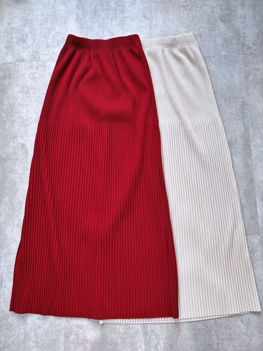 cocaランダムリブロングIラインスカート　ワインレッド