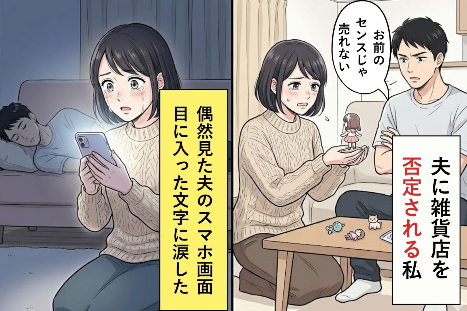 「お前のセンスじゃ売れない」妻の店を否定する夫→夫のスマホ画面に妻が涙した