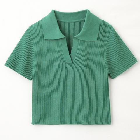 しまむら　しまパト　オンライン　通販　レディース　おすすめ　オススメ　おしゃれ　お洒落　オシャレ　プチプラ　アイテム　コスパ　高コスパ　高見え　2022　夏　トップス　2PINK　コラボ　ニット　サマーニット　ポロニット　スキッパーネック　グリーン　グリーントップス