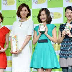 イベントに登場した（左から）芹那、田丸麻紀、優木まおみ、吉岡美穂