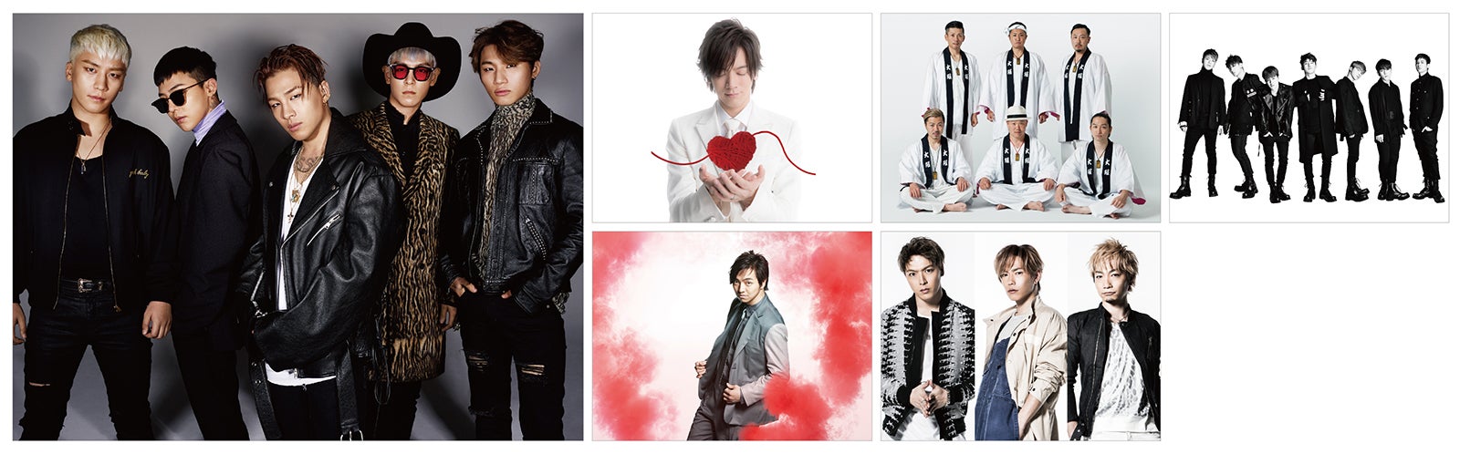 （左から時計回りに）BIGBANG、DAIGO、ET-KING、iKON、ソナーポケット、三浦大知