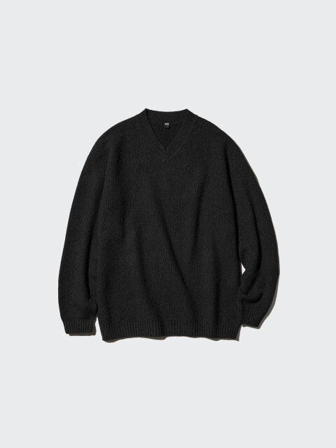 3DスフレヤーンVネックセーター