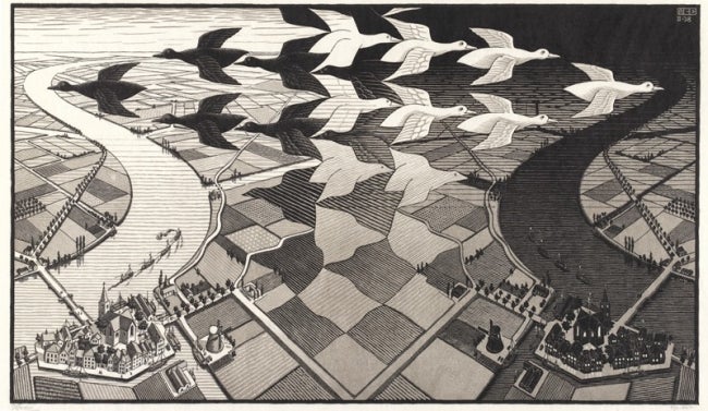 《昼と夜》1938年 All M.C. Escher works copyright(C)The M.C.Escher Company B.V. – Baarn – Holland. All rights reserved. www.mcescher.com