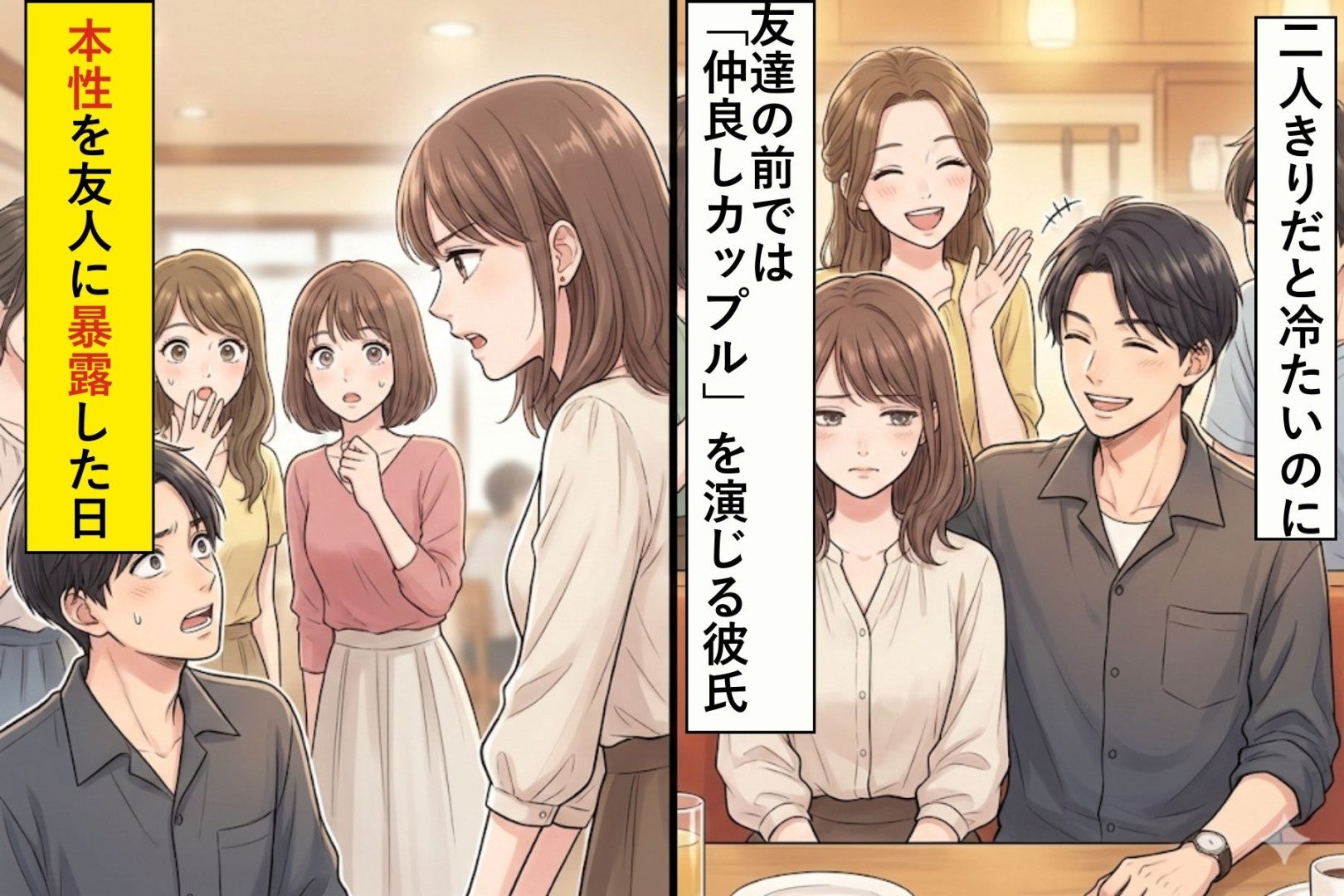 二人きりだと冷たいのに友達の前では「仲良しカップル」を演じる彼氏→本性を友人に暴露した日