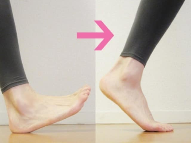 かかとから着地し、足の裏で床をなめ、指の付け根で床を押し出す、着地と足首の関係