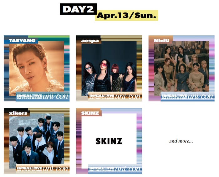 「INGALIVE “UNI-CON” in TOKYO DOME powered by SBS INKIGAYO」Day2出演アーティスト(提供写真)