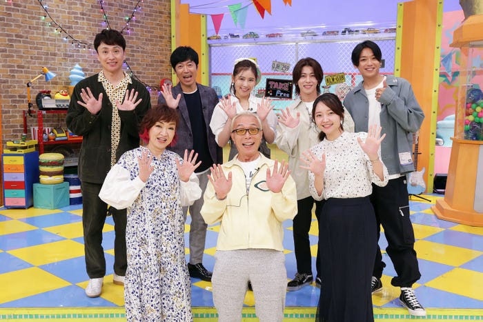 (後列左から)児嶋一哉、東貴博、西野未姫、末澤誠也、高木雄也(前列左から)清水ミチコ、所ジョージ、竹崎由佳(C)テレビ東京