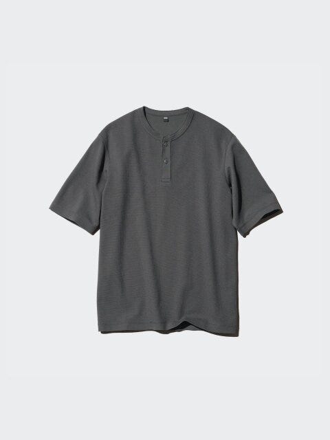 2025夏ユニクロ女性おすすめメンズドライワッフルヘンリーネックTシャツ