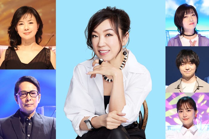 (左上時計回り)薬師丸ひろ子、松任谷由実、林原めぐみ、三浦大知、生田絵梨花、徳永英明(C)フジテレビ