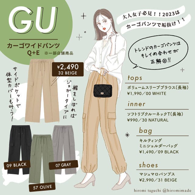 GU カーゴパンツ コーデイラスト GU カーゴパンツ コーデイラスト お洒落