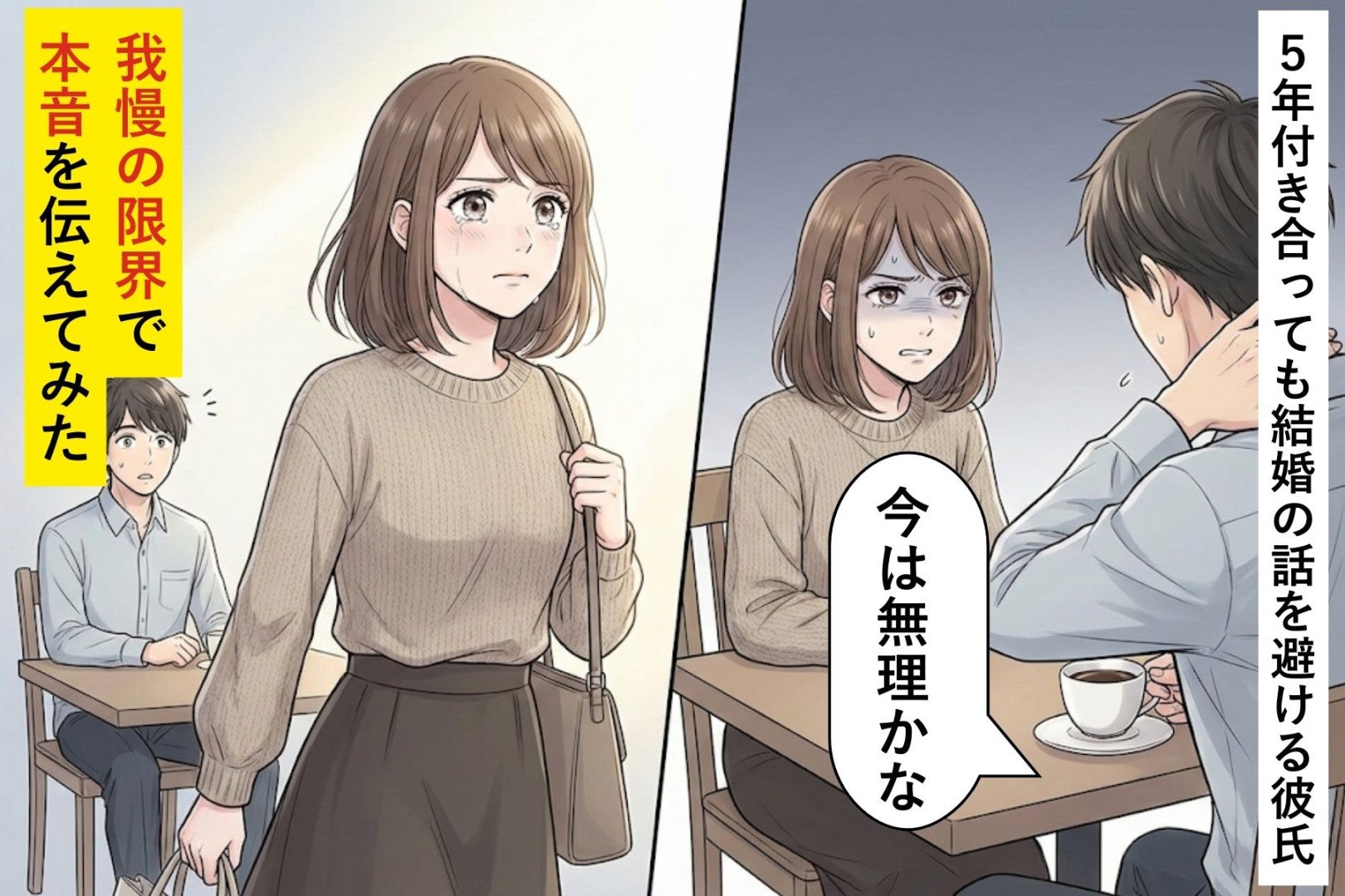 「今は無理かな」５年付き合っても結婚の話を避ける彼氏→我慢の限界で本音を伝えてみた結果