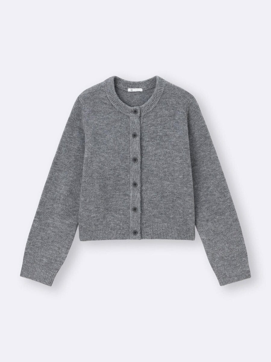 2026gu大人女性おすすめグレーパフニットクルーネックカーディガン