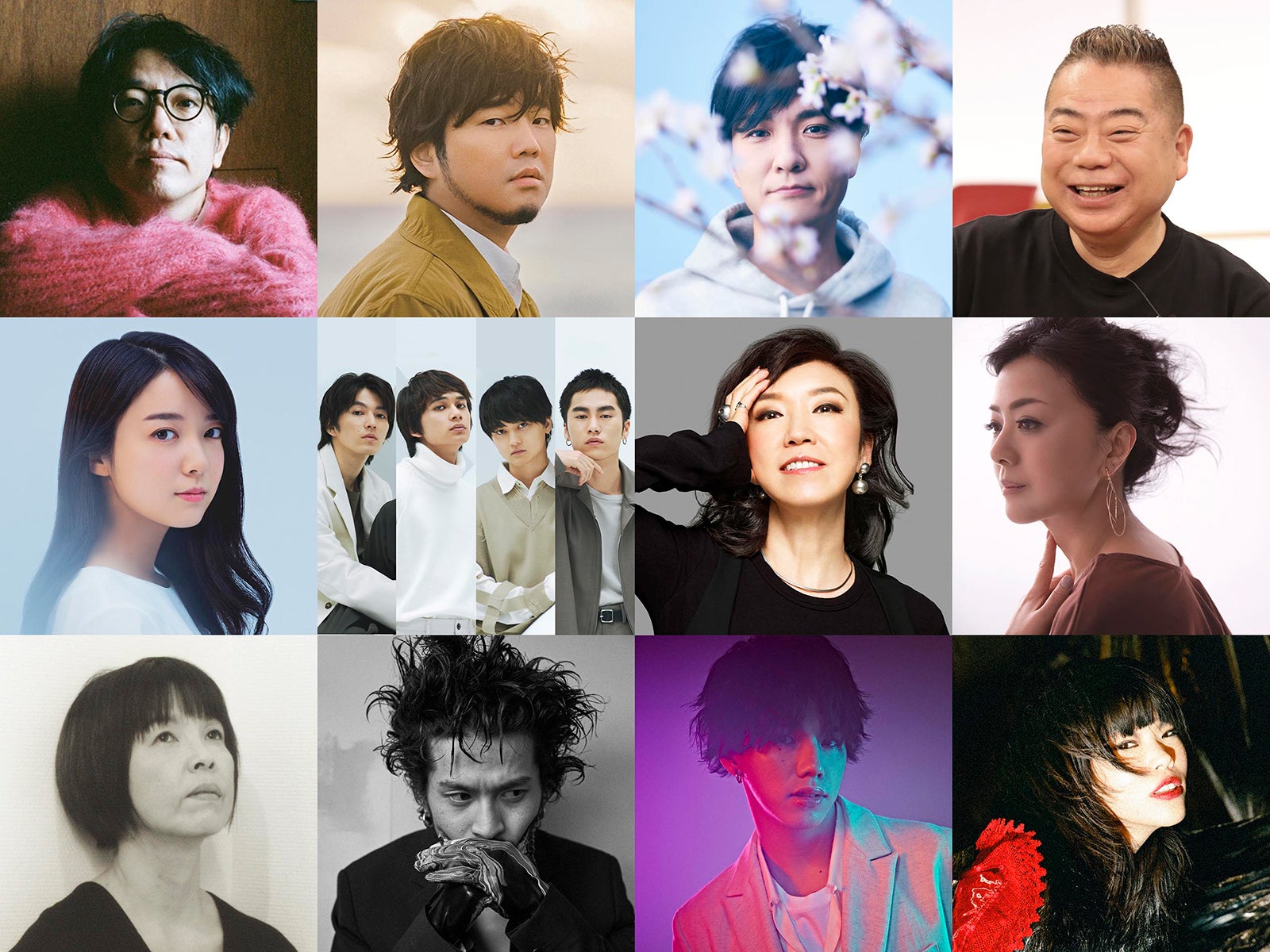 （上段左から）ハナレグミ、秦基博、森山直太朗、出川哲朗（中段左から）上白石萌音、DISH//、松任谷由実、薬師丸ひろ子（下段左から）原田マハ、常田大希、森内寛樹、アイナ・ジ・エンド（C）フジテレビ