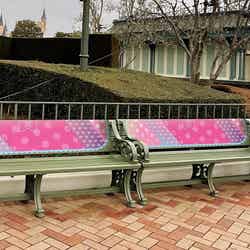 ピンク色に様変わりするベンチやトラッシュカン（ごみ箱）（C）Disney