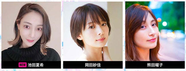 (左から)池田夏希、岡田紗佳、熊田曜子(提供写真)