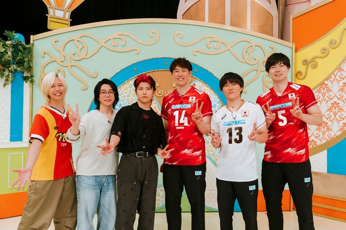 藤澤涼架、大森元貴、若井滉斗、石川祐希選手、小川智大選手、大塚達宣選手(C)TBS
