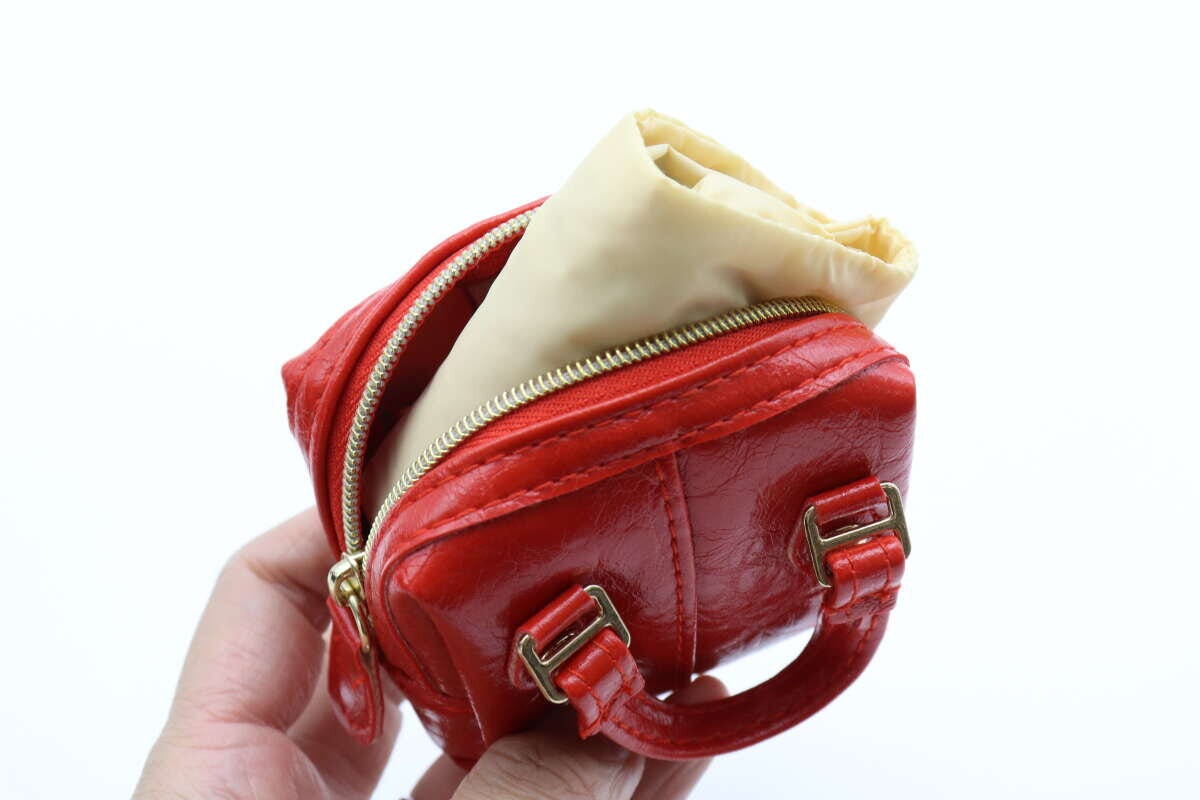 チャーム付エコバッグ（ボストン風、RD）　コンパクト