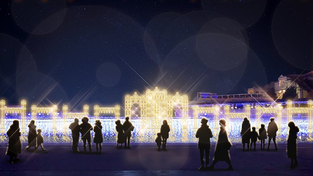 新登場の水上イルミネーション「水上の黄金宮」※イメージ／画像提供：ラグーナテンボス