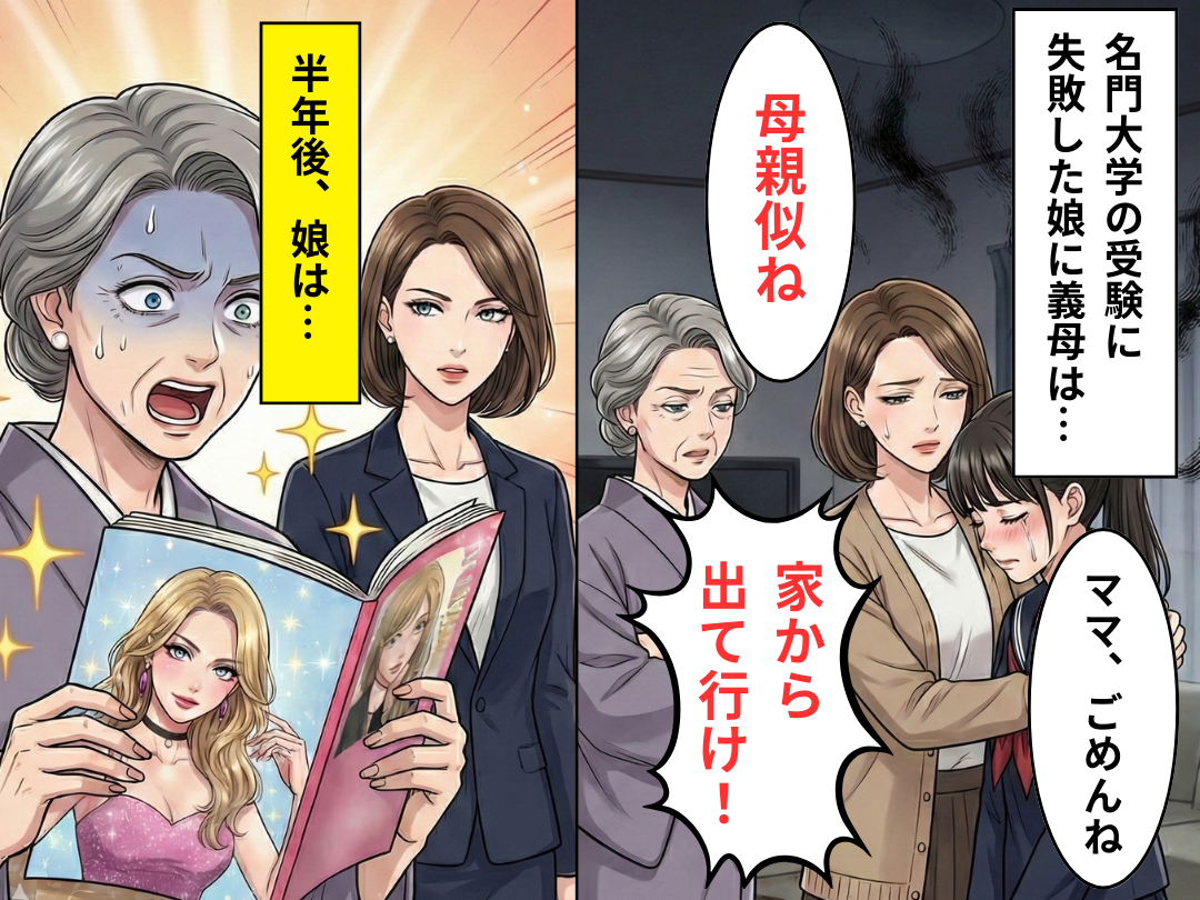 娘が受験に失敗すると…義母「母親似ね」嫁にも飛弾。しかし半年後⇒家出した娘の【現状】に、義母が血相を変える！？